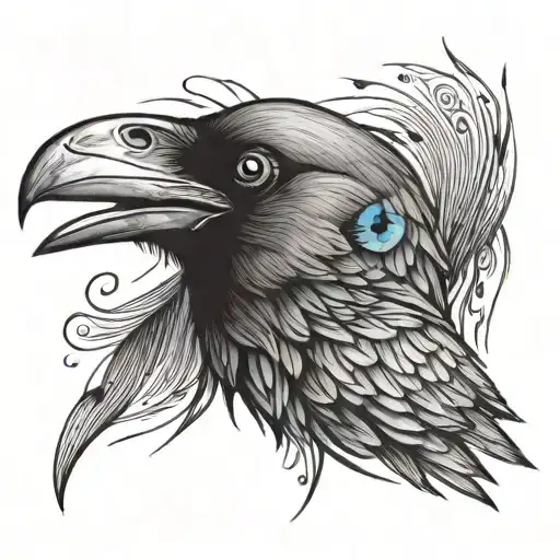 Crow Head From The Side Big Blue Eye