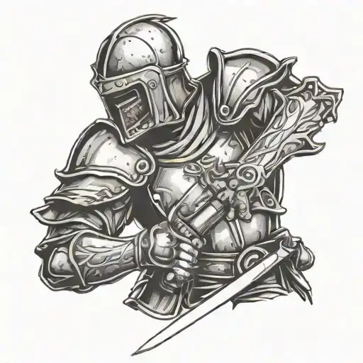 Armored Medieval Warrior With Sword In Hands