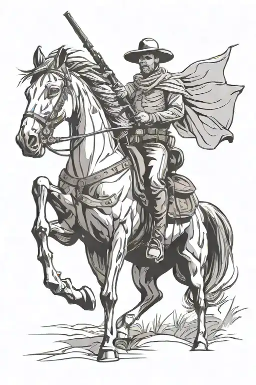 Minimalist Cowboy On Horse With A Gun