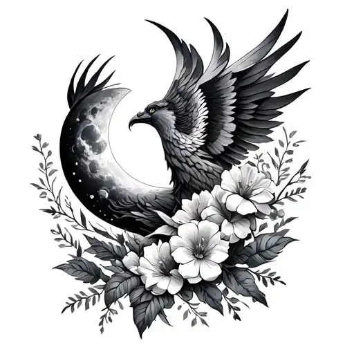 Phoenix Moon And Flowers Upper Arm Sleeve
