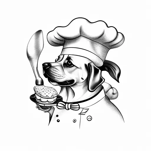 Design A Tattoo Of A Dog Wearing A Chef's Hat Surrounded By Baked Goods