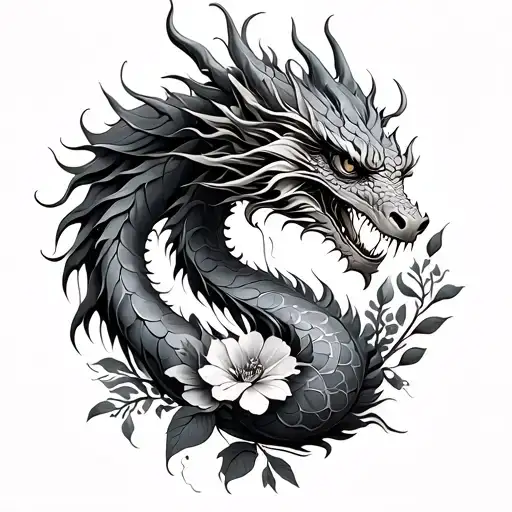 Dragon And Florals Side Of Hip And Thigh