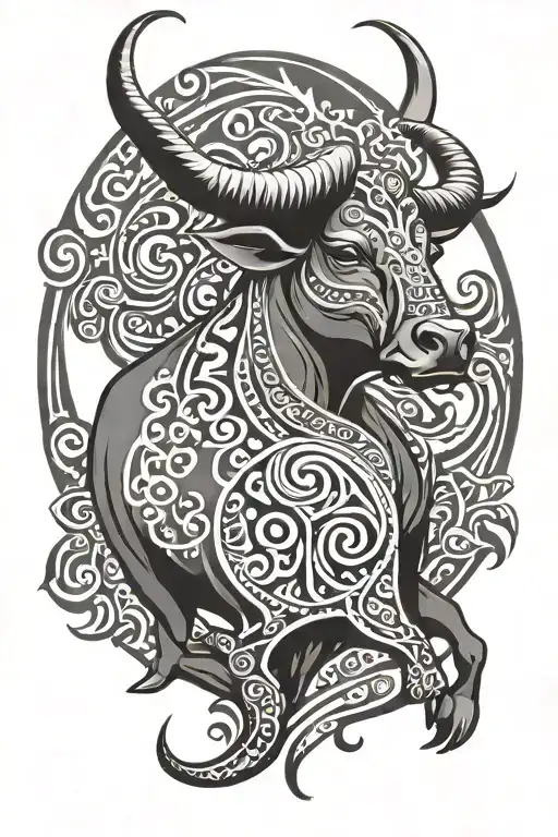 Taurus Zodiac With Tribal Tattoo Design