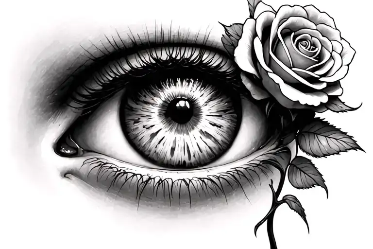 Woman's Eyeball With Rose Growing