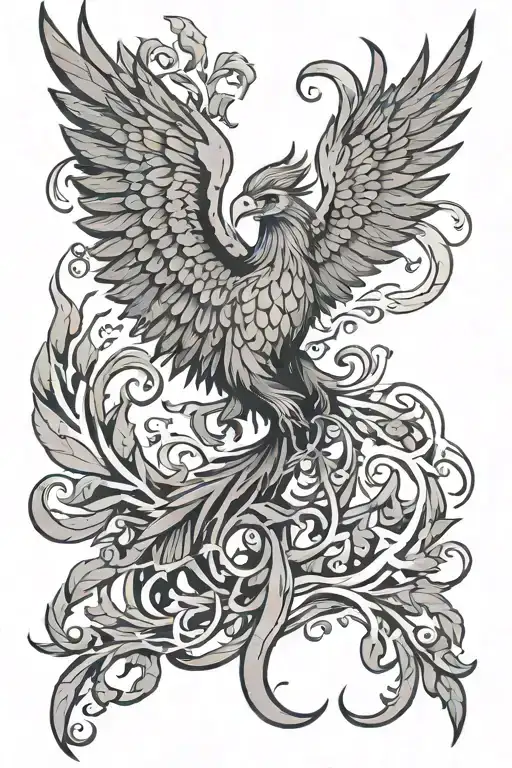 Vines And Flames Surrounding Phoenix Rising