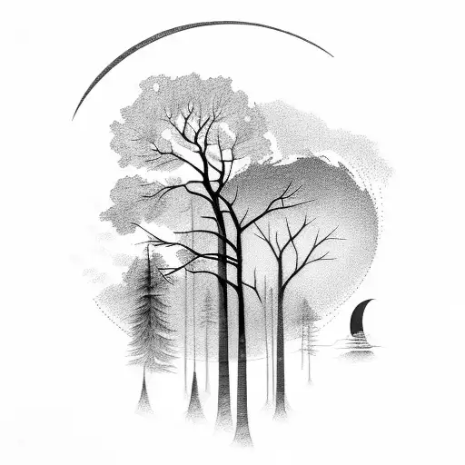 Forest With Moon Behind