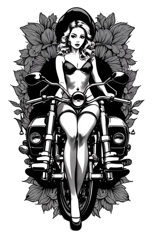 Pin Up Girl Sitting Side Saddle On A Motor Bike