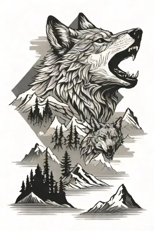 Wolf With Mountains