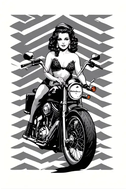 Pin Up Girl Sitting Side Saddle On A Motor Bike Covering Up Corporal Chevrons