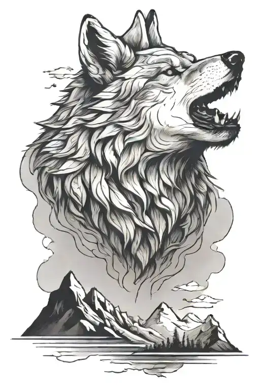 Wolf With Mountains