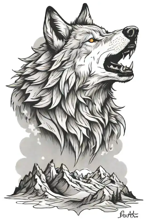 Wolf With Mountains