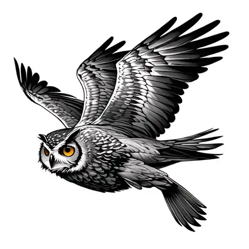 Owl Flying Blackwork
