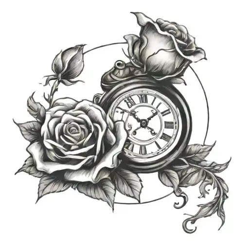 Roses And Clock Tattoo