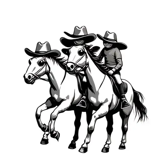 3 Frogs With Cow Boy Hats Riding Horses