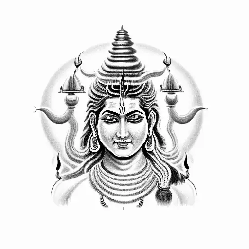 A Detailed Portrait Of Lord Shiva Surrounded By Symbols Of Travel Such As Airplanes And Suitcases