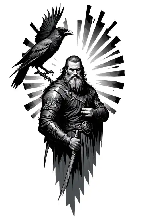 Ragnar Lothbrok With A Crow And Rays In The
