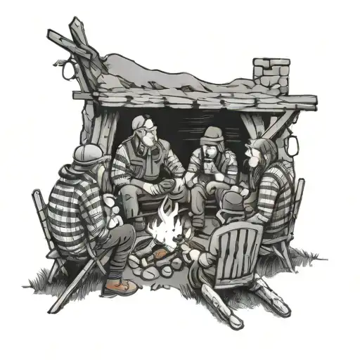 Scottish Bothy 5 Friends Sitting Around A Campfire