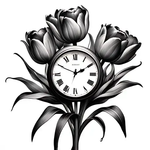 Tulips With A Clock Tattoo