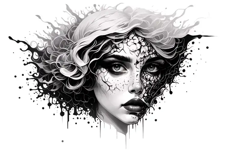 Side Of Womans Head Emerging From Black Abyss