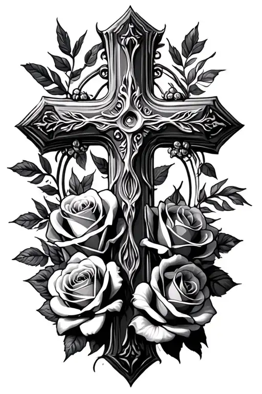 Cross With Dates And Roses