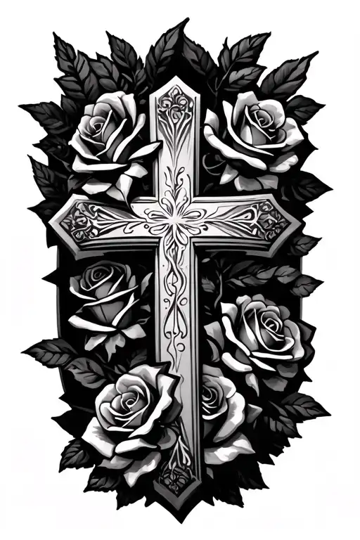 Cross With Dates And Roses