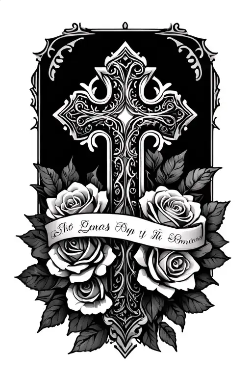 Cross With Dates And Roses