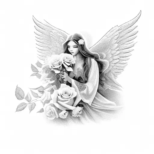 An Angel With Roses And With The Names Blanca And Antonio