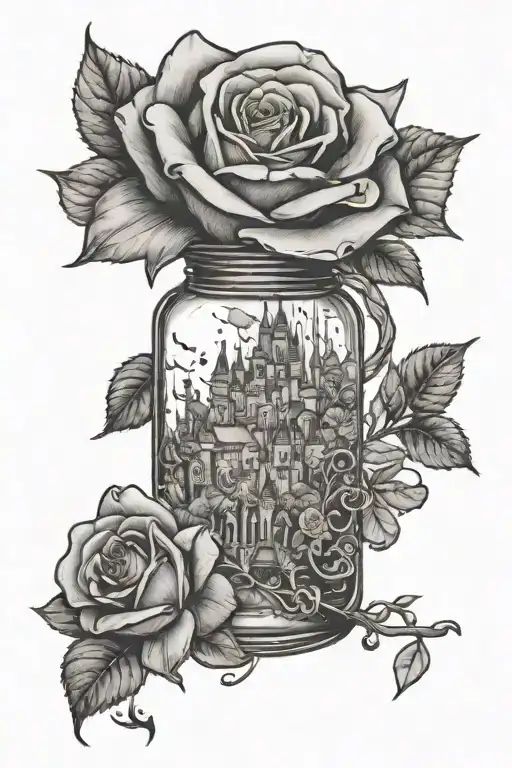 Disneyland And Rose In Glass Bottle
