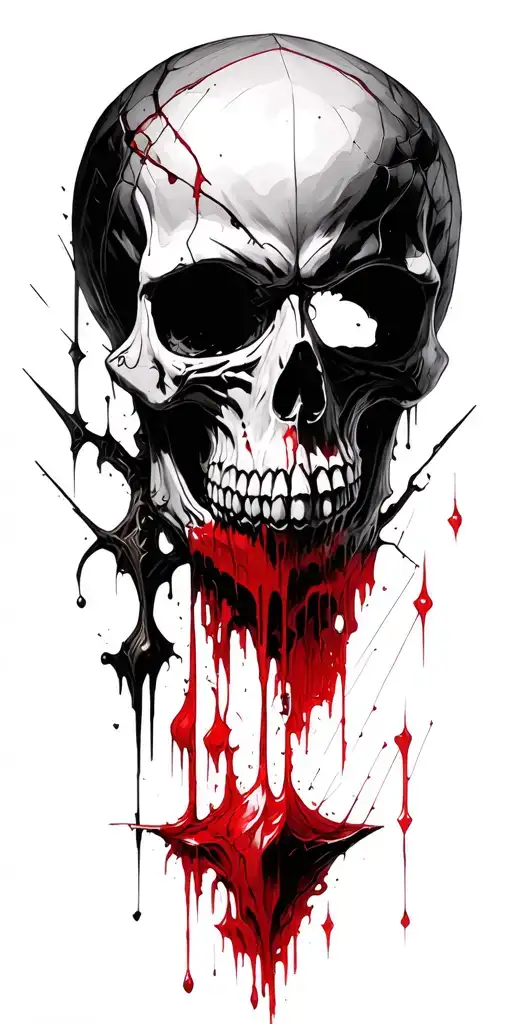 Gothic Skull With Depth With Blood Red And Some Geometry And Other Gothic Details