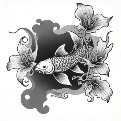 Lycoris And Capr Koi Fish