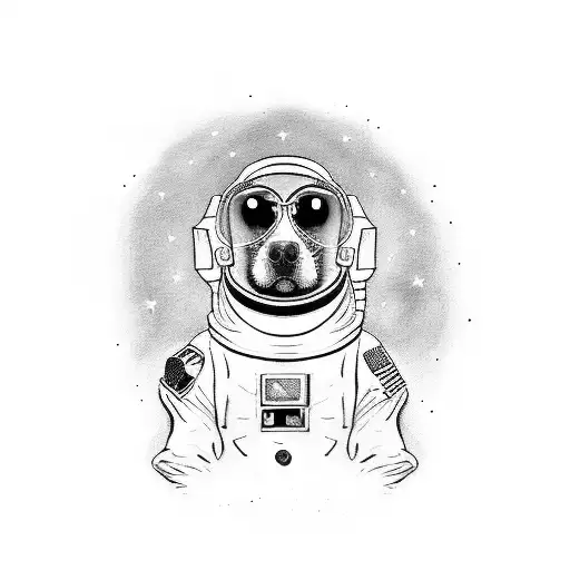 A Blacked Out Astronaut Walking A Birttany Spaniel On A Leash Throughout Space