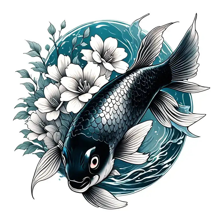 Koi Fish With Flowers