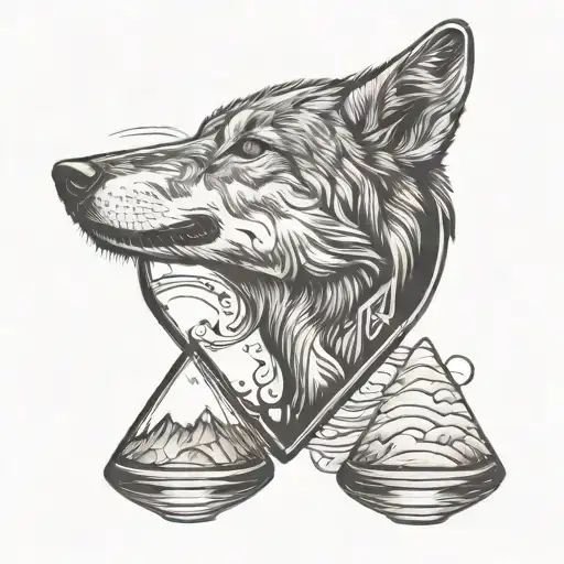 Wolf Head And Sand Glass Horizontal Split