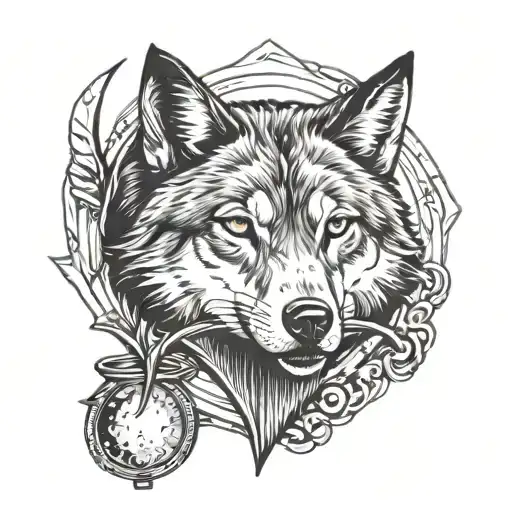 Wolf Head And Sand Glass Horizontal Split