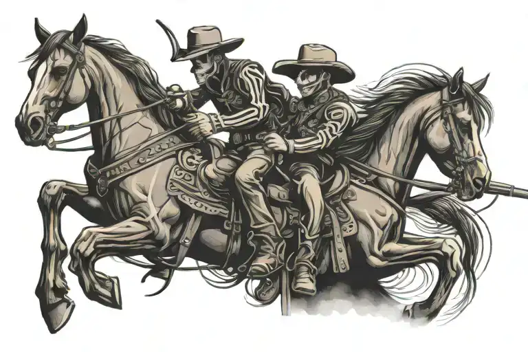Skeleton Cowboy Riding Horse With Gun Shooting