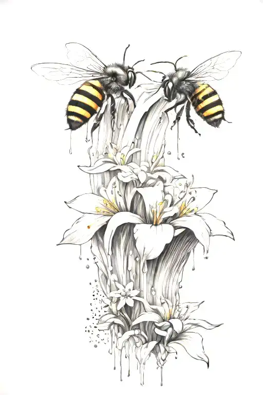 Waterfall Flowers And Bee