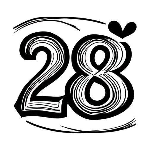 A Small Number 28 With A Little Heart In The Right Up Corner With The Thin Lines