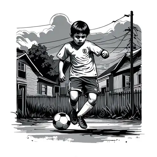 Child Playing Soccer In A Poor Neighborhood