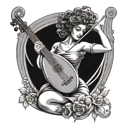 Beautiful Greek Muse Playing Lyre Surrounded By Music