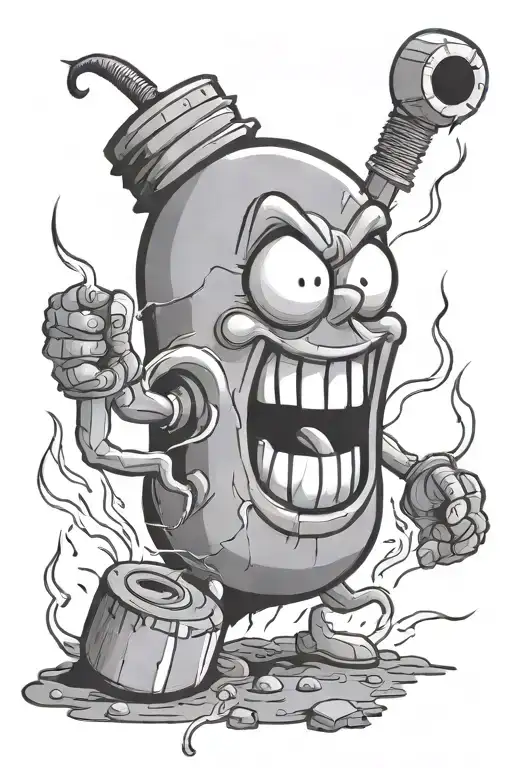 Creepy Old Cartoon Bomb Character Lightning His Own Fuse While Laughing