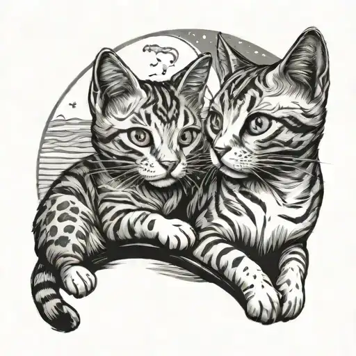 2 Cats Play With Moon