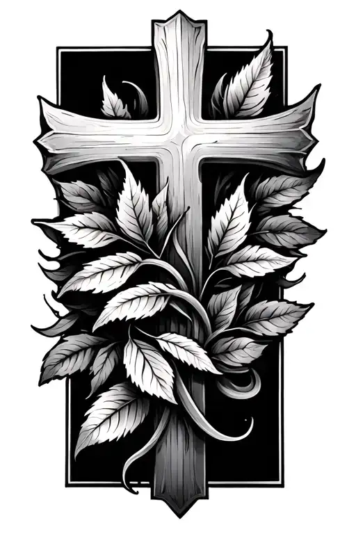 Cross With Few Leaves Intertwined