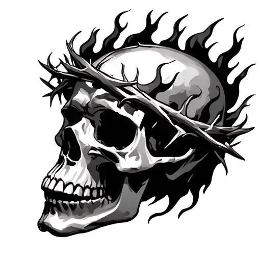 Crown Of Thorns On A Flaming Skull