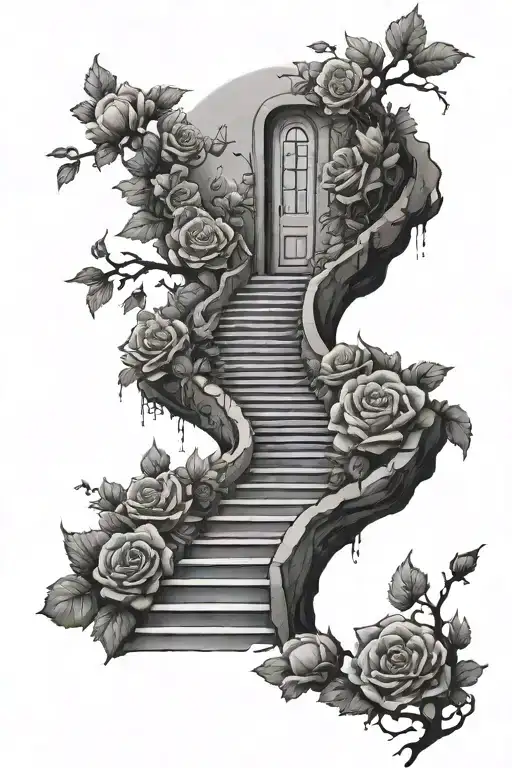 Stairs To Heaven With Rosebush Growing Around It