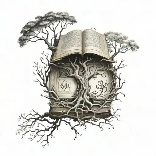 Ancient-looking Book With Tree Coming Out Of It And Mathematical Symbols In Branches