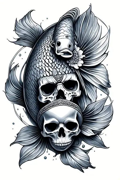 Koi Fish And Indian Skull