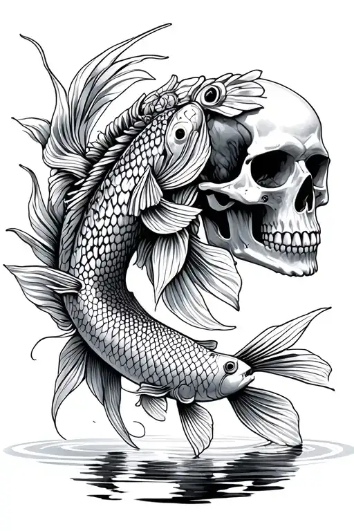 Indian Skull And Koi Fish Swimming