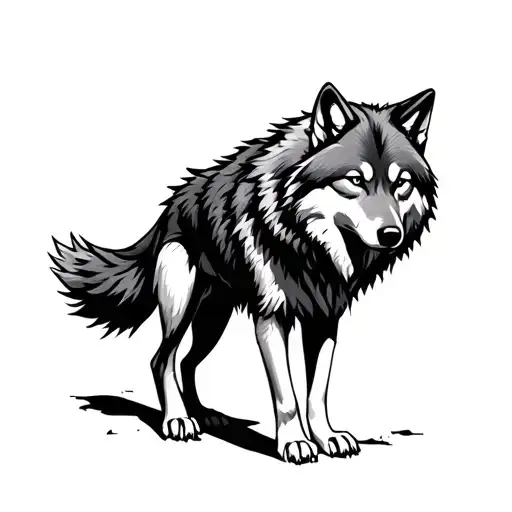 Lone Injured Wolf Standing Proudly