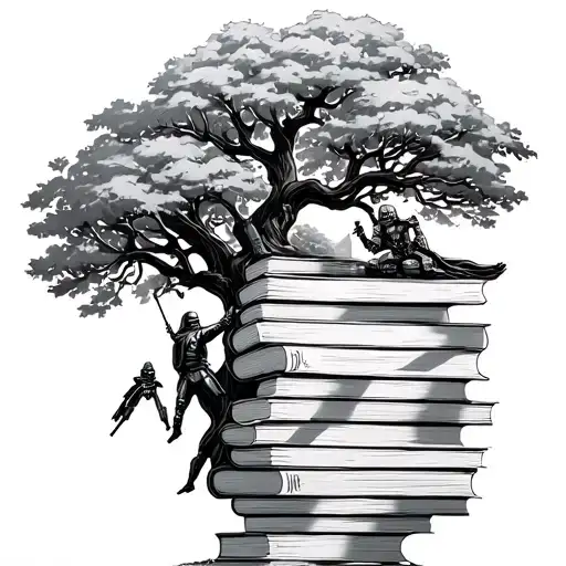 A Stack Of Books Morphing Into A Learning Tree With Star Wars Characters Climbing Its Branches