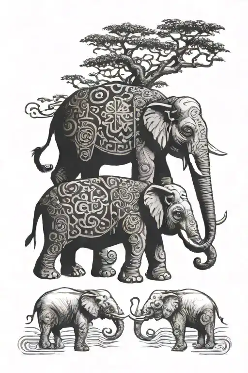 Two Elephants With Chinese Symbols